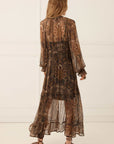 Spell Damask Button Through Gown Walnut