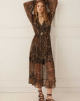 Spell Damask Button Through Gown Walnut