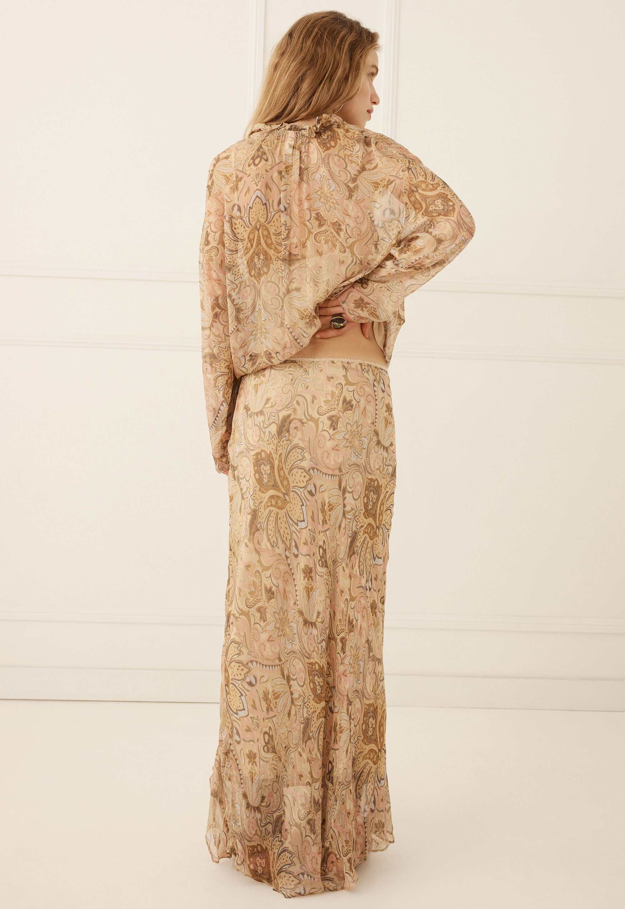 Spell Damask Long Sleeve Blouse Chai