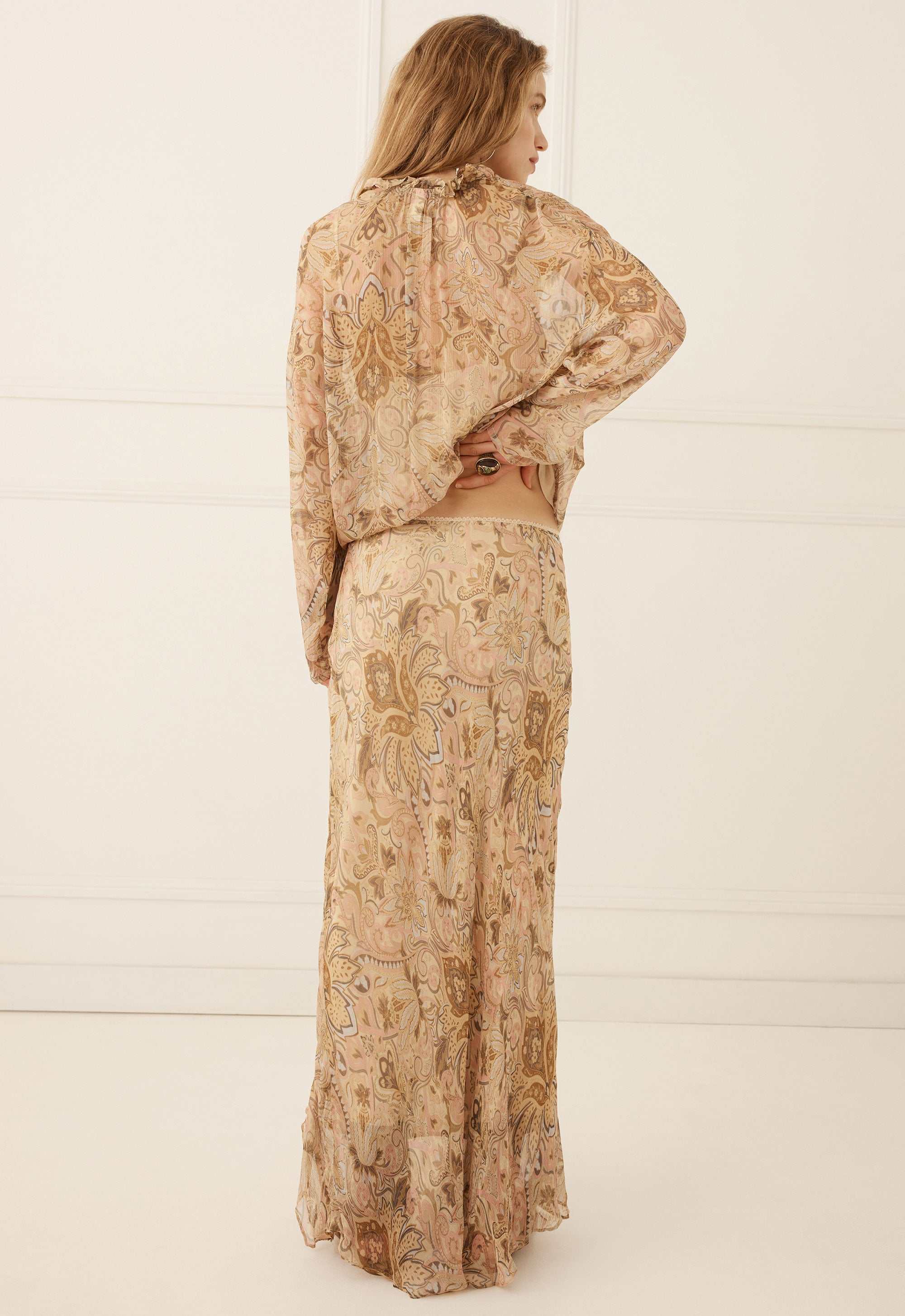 Spell Damask Ruffle Skirt Chai