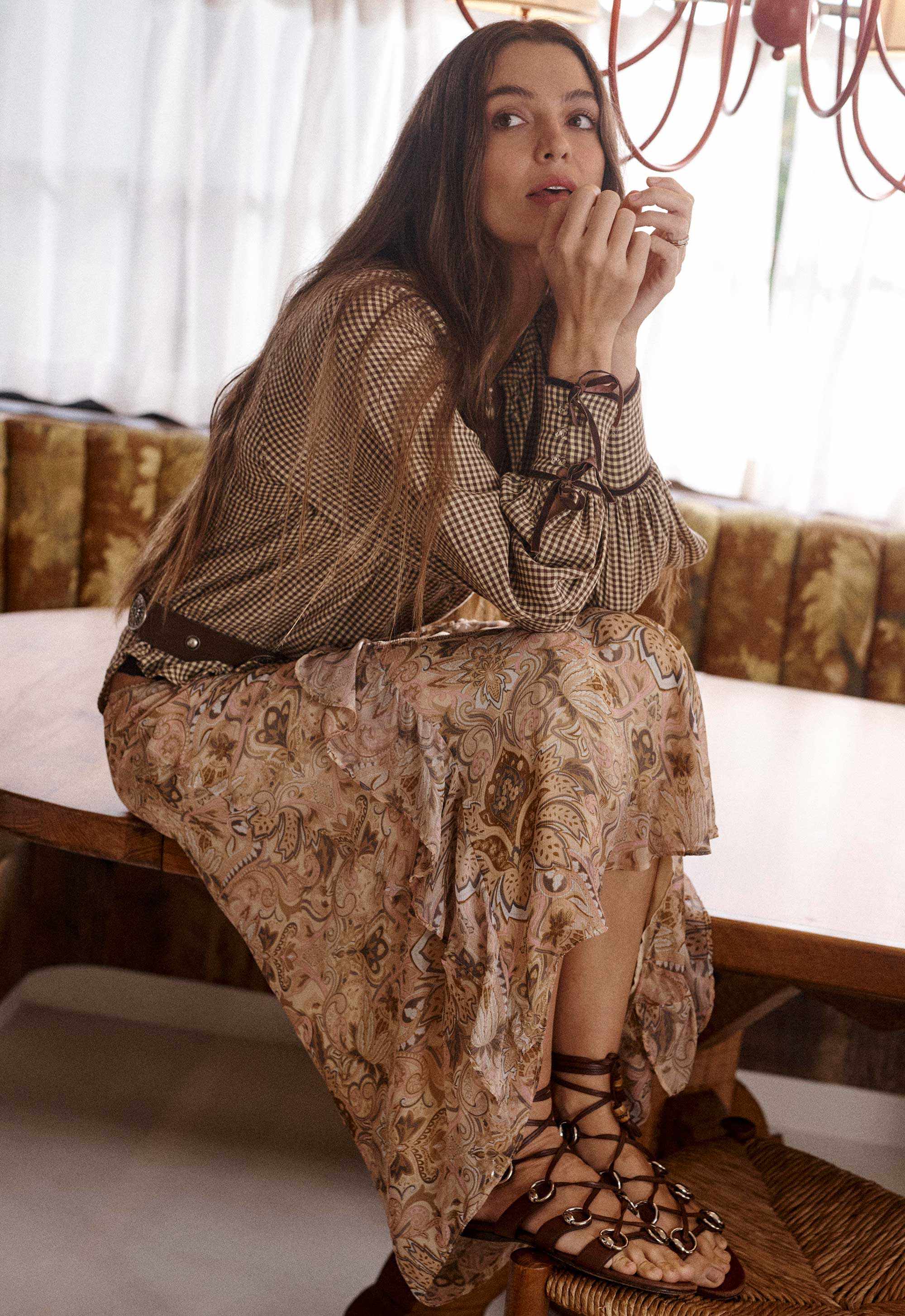 Spell Damask Ruffle Skirt Chai