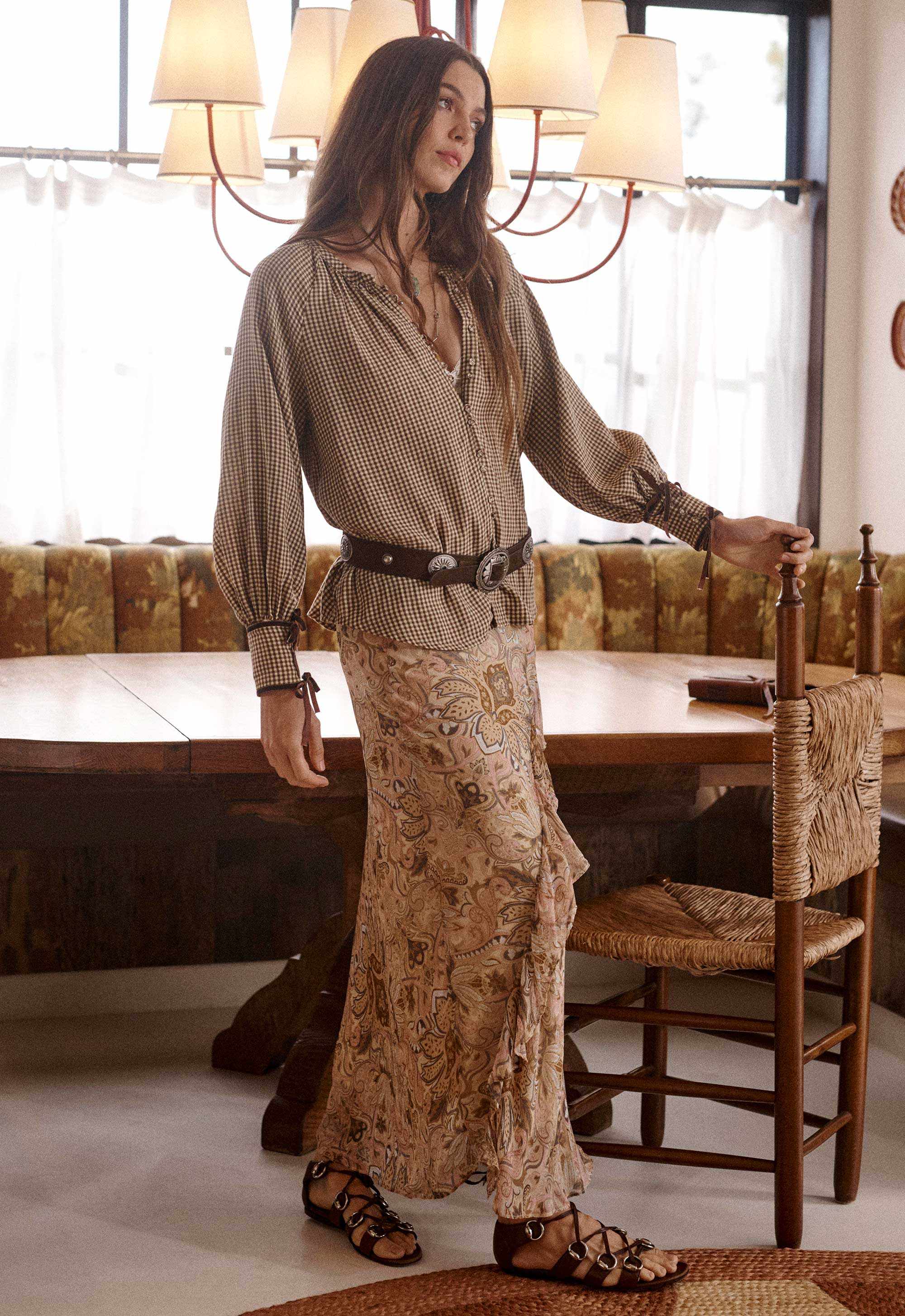 Spell Damask Ruffle Skirt Chai