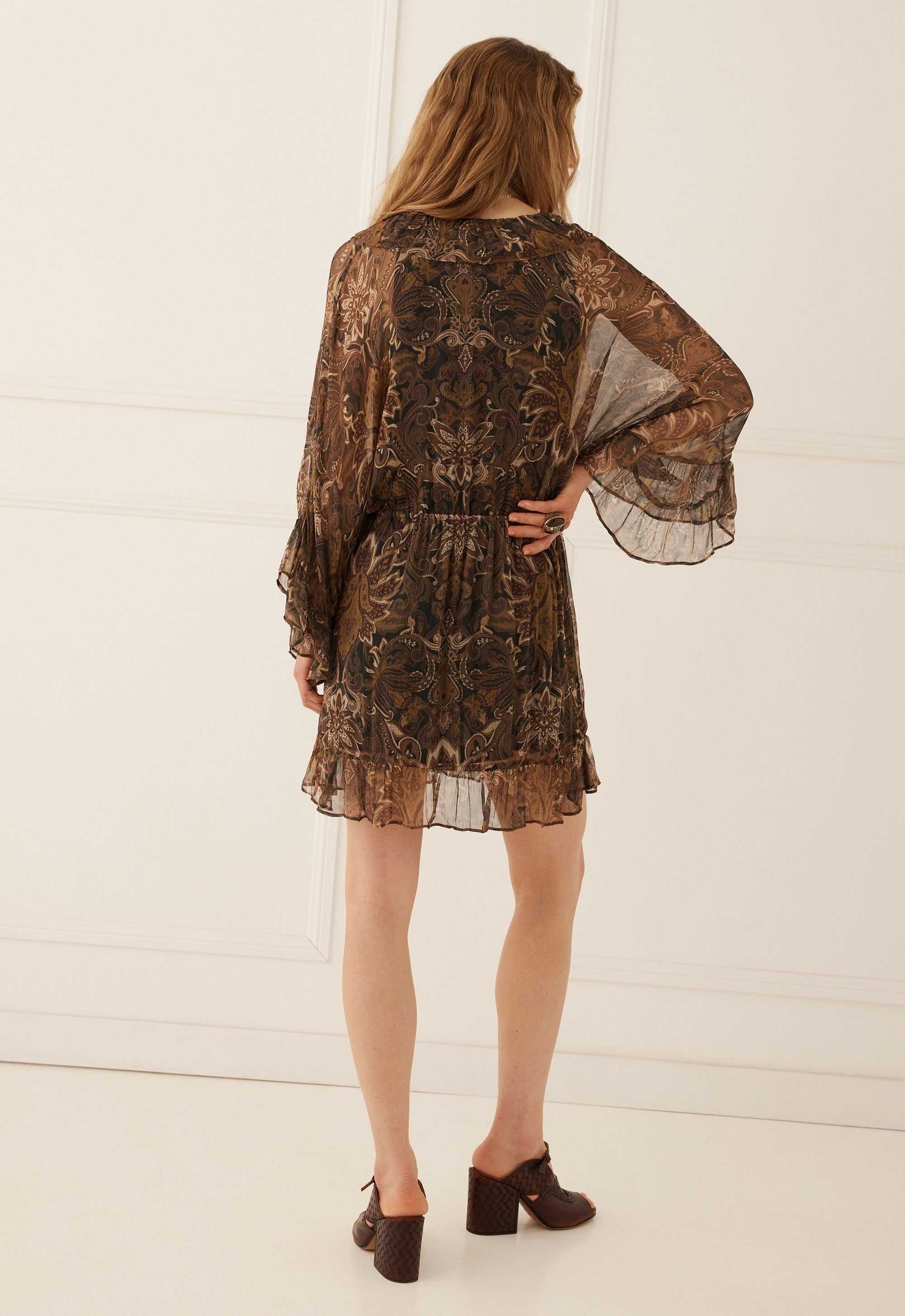 Spell Damask Tunic Mini Dress Walnut