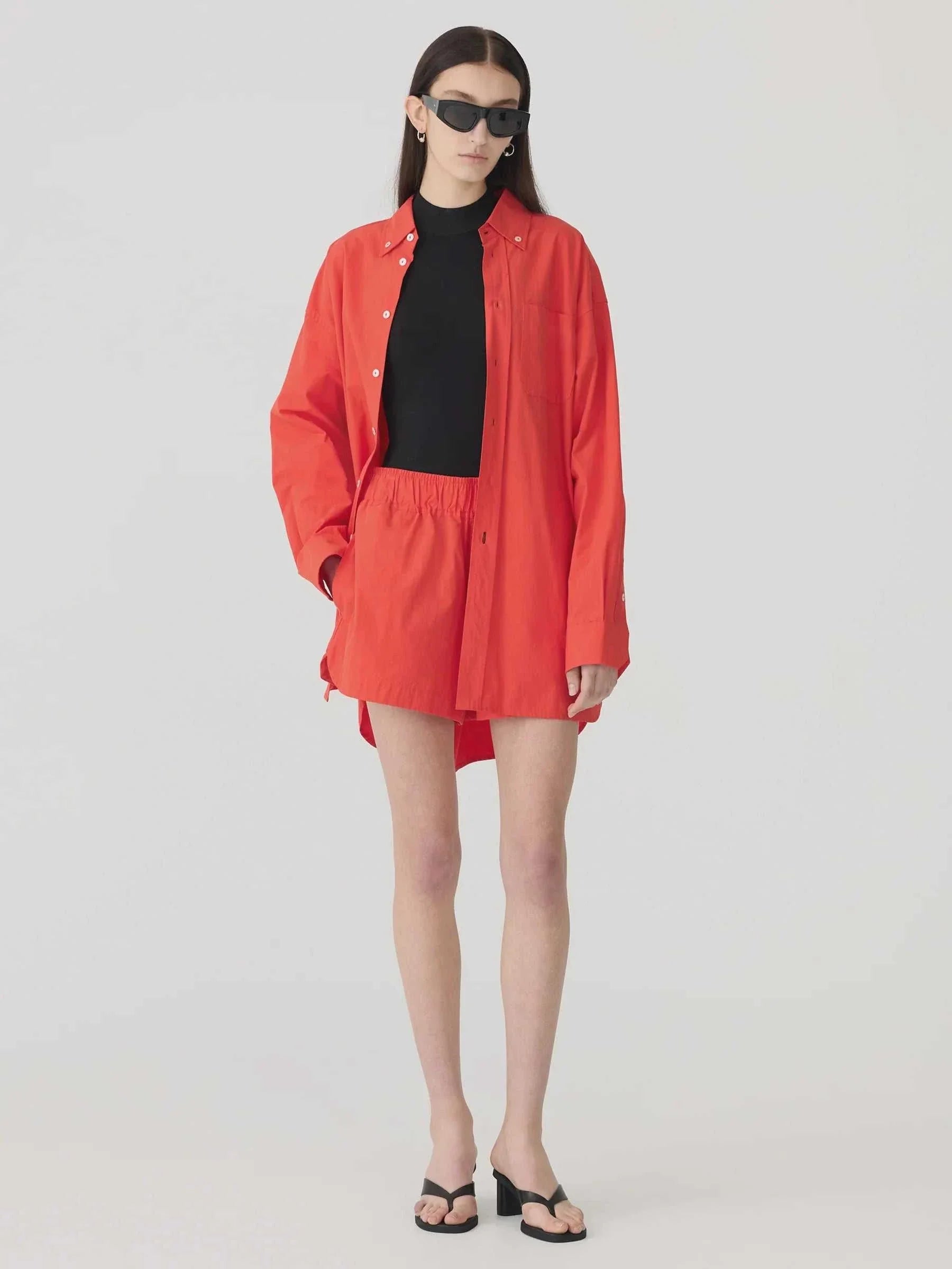 Bassike Crushed Cotton Oversized Shirt Red