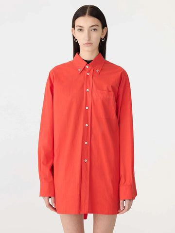 Bassike Crushed Cotton Oversized Shirt Red