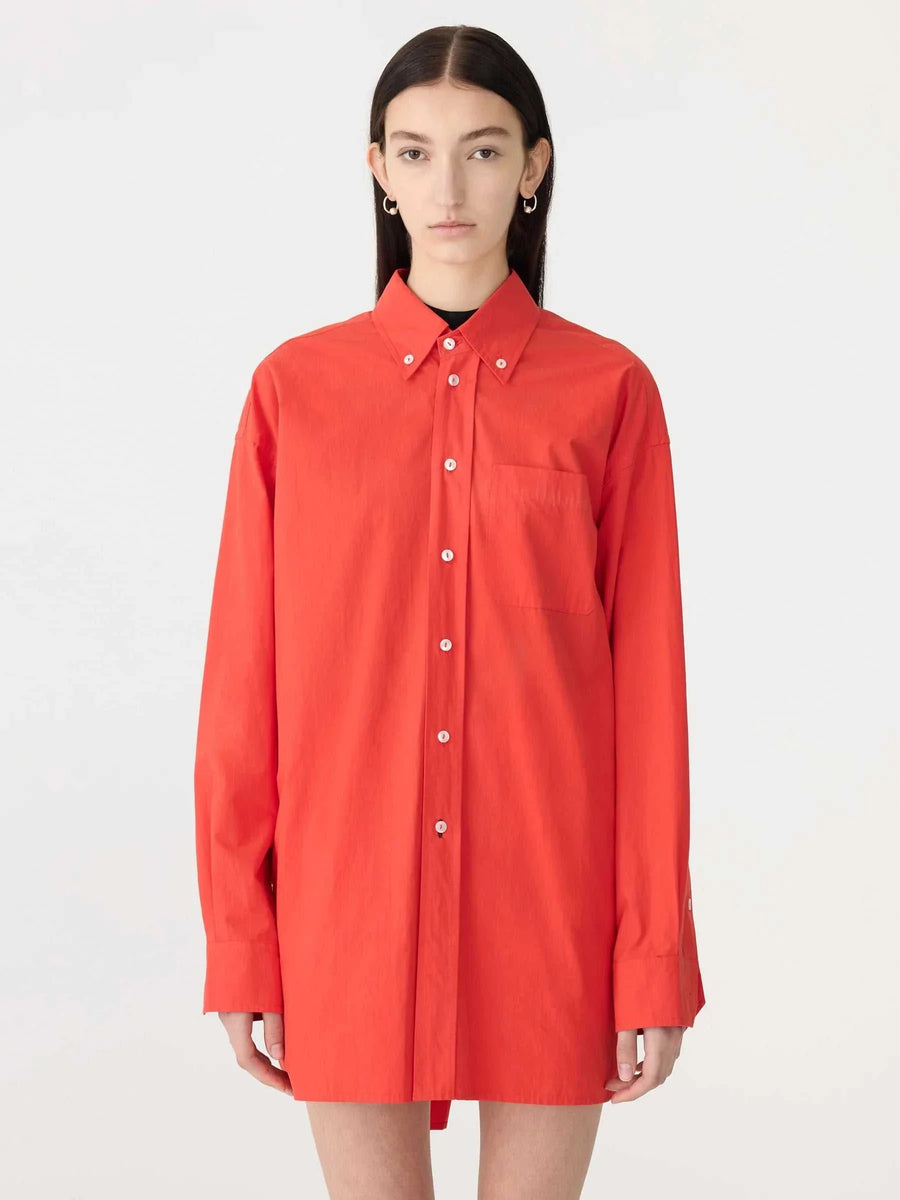 Bassike Crushed Cotton Oversized Shirt Red