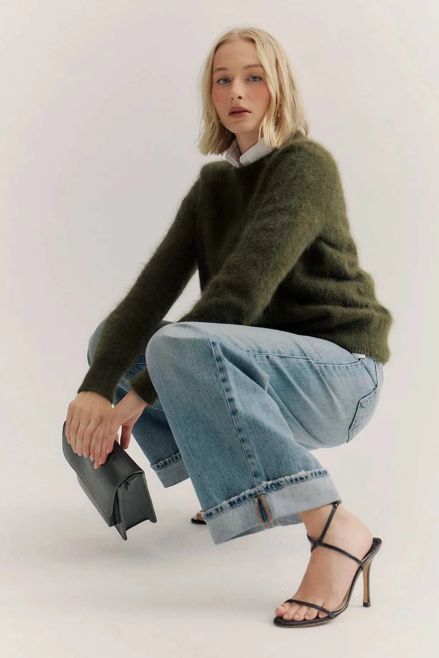 World of Nomads Adele Cashmere Crew Neck Knit Moss