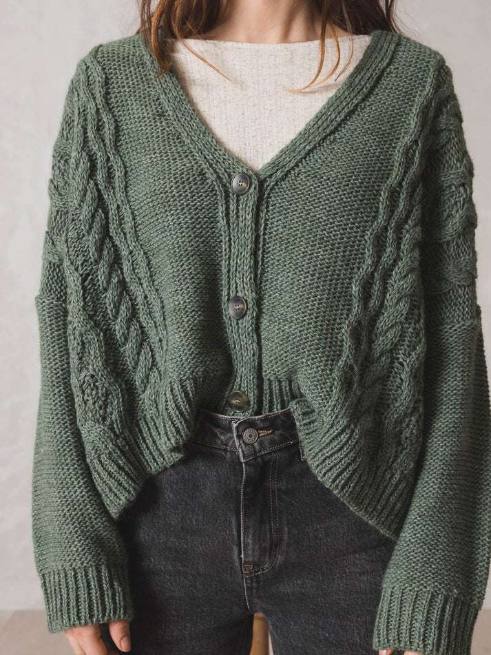 Indi and Cold Cable Retro Cardigan Khaki