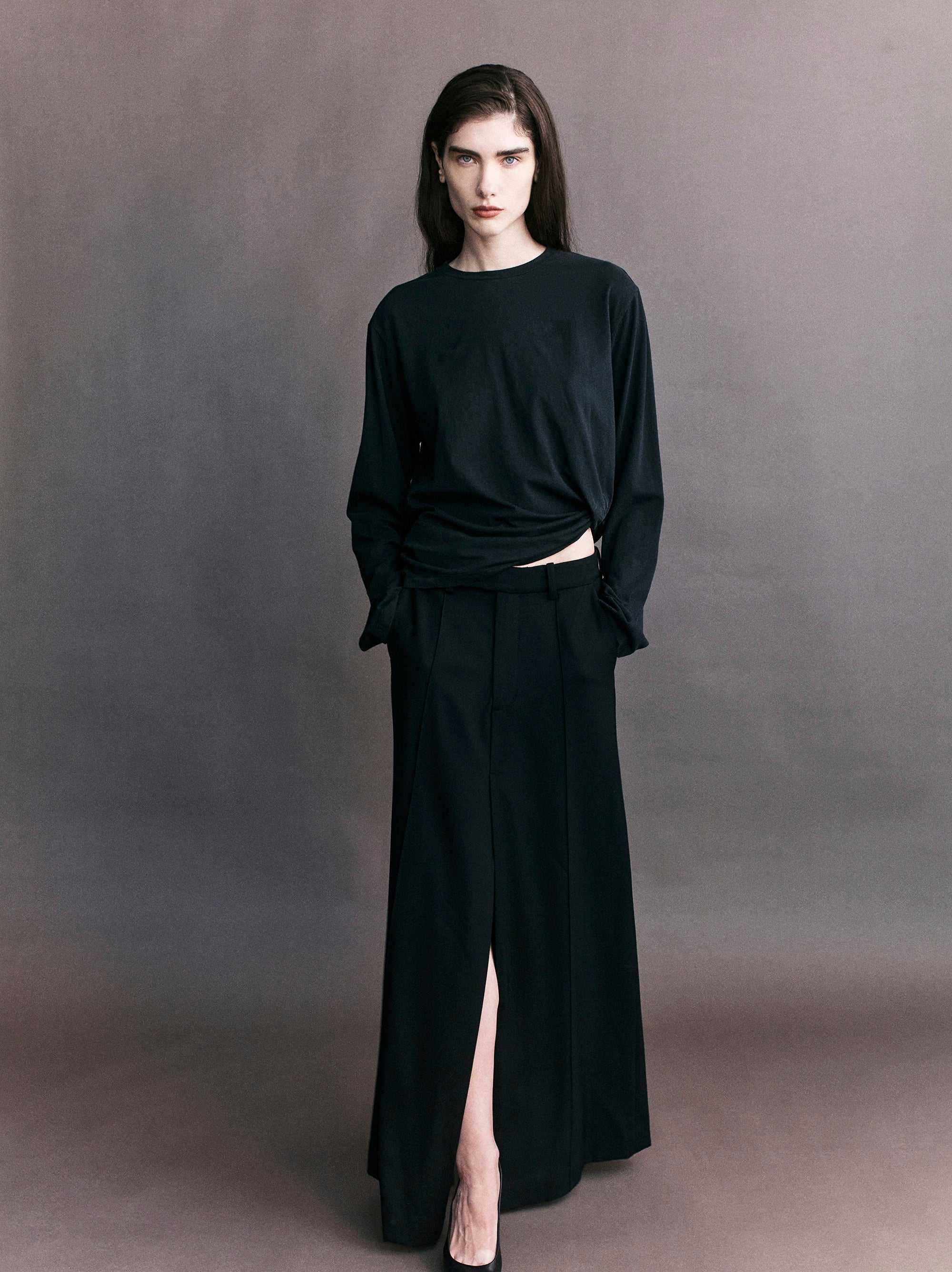 Courtney Zheng Elena Pima Cotton Long Sleeve Top Black