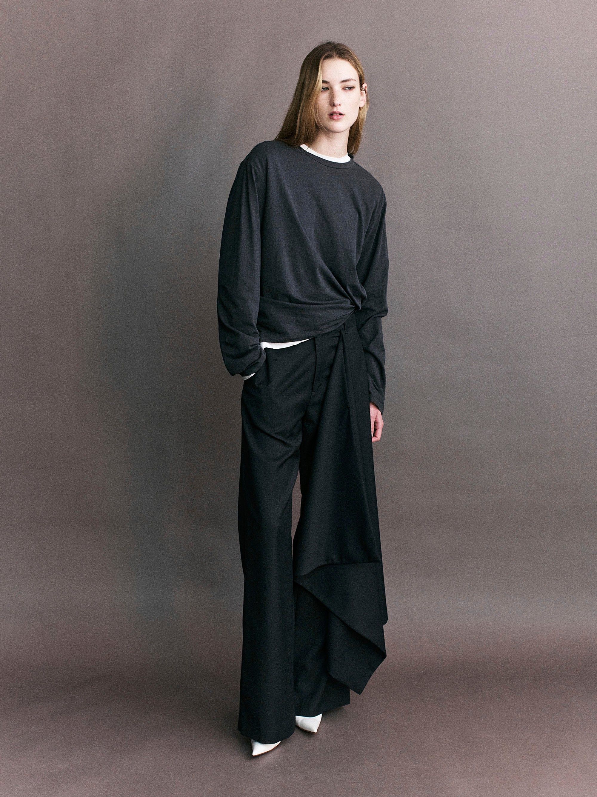 Courtney Zheng Elena Pima Cotton Long Sleeve Top Pewter