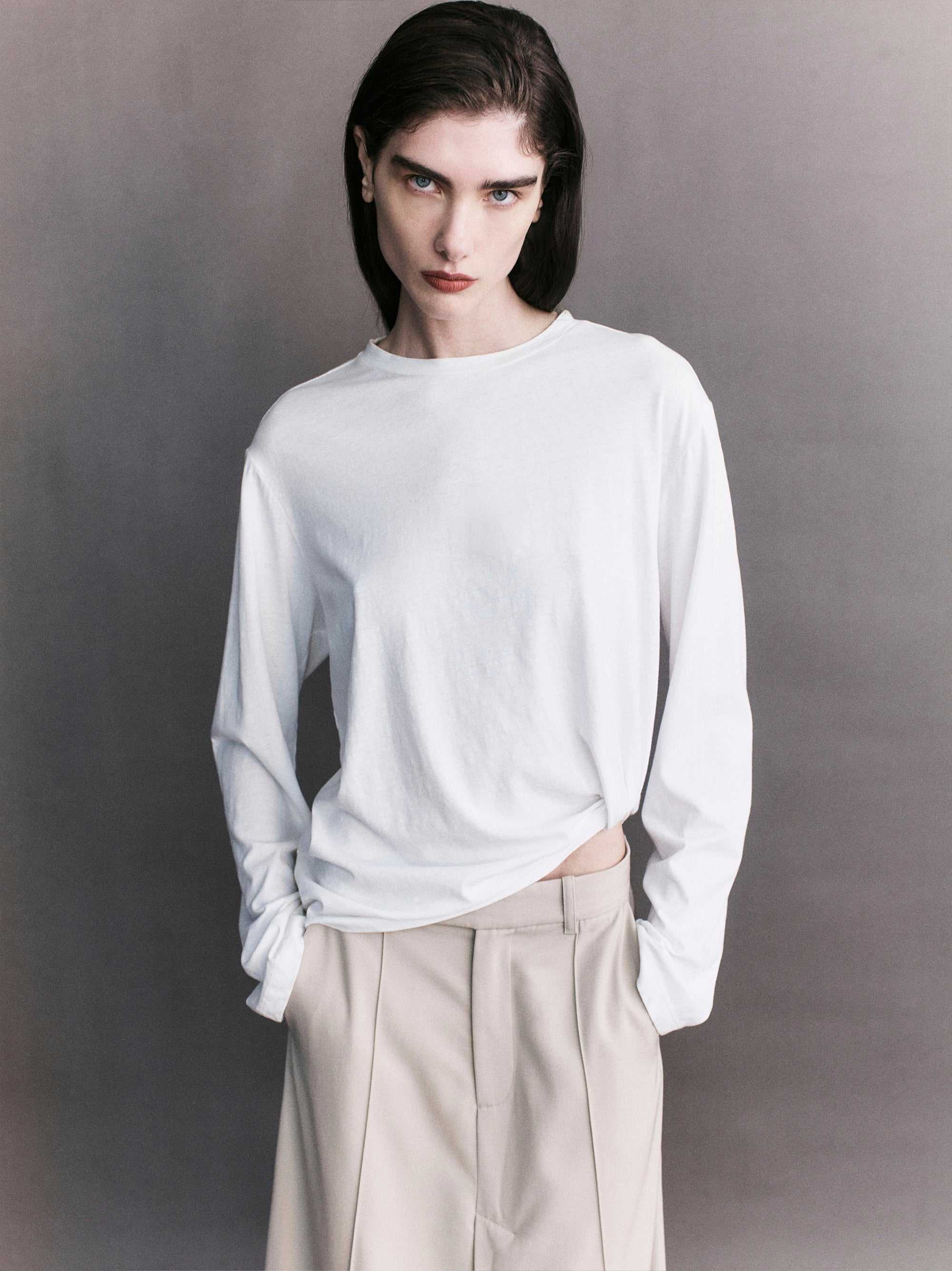 Courtney Zheng Elena Pima Cotton Long Sleeve Top White