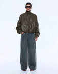Ena Pelly Khya Faux Leather Bomber Olive