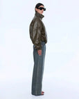 Ena Pelly Khya Faux Leather Bomber Olive
