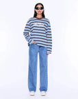 Ena Pelly Maria Boxy Long Sleeve Tee Blue Brown Stripe