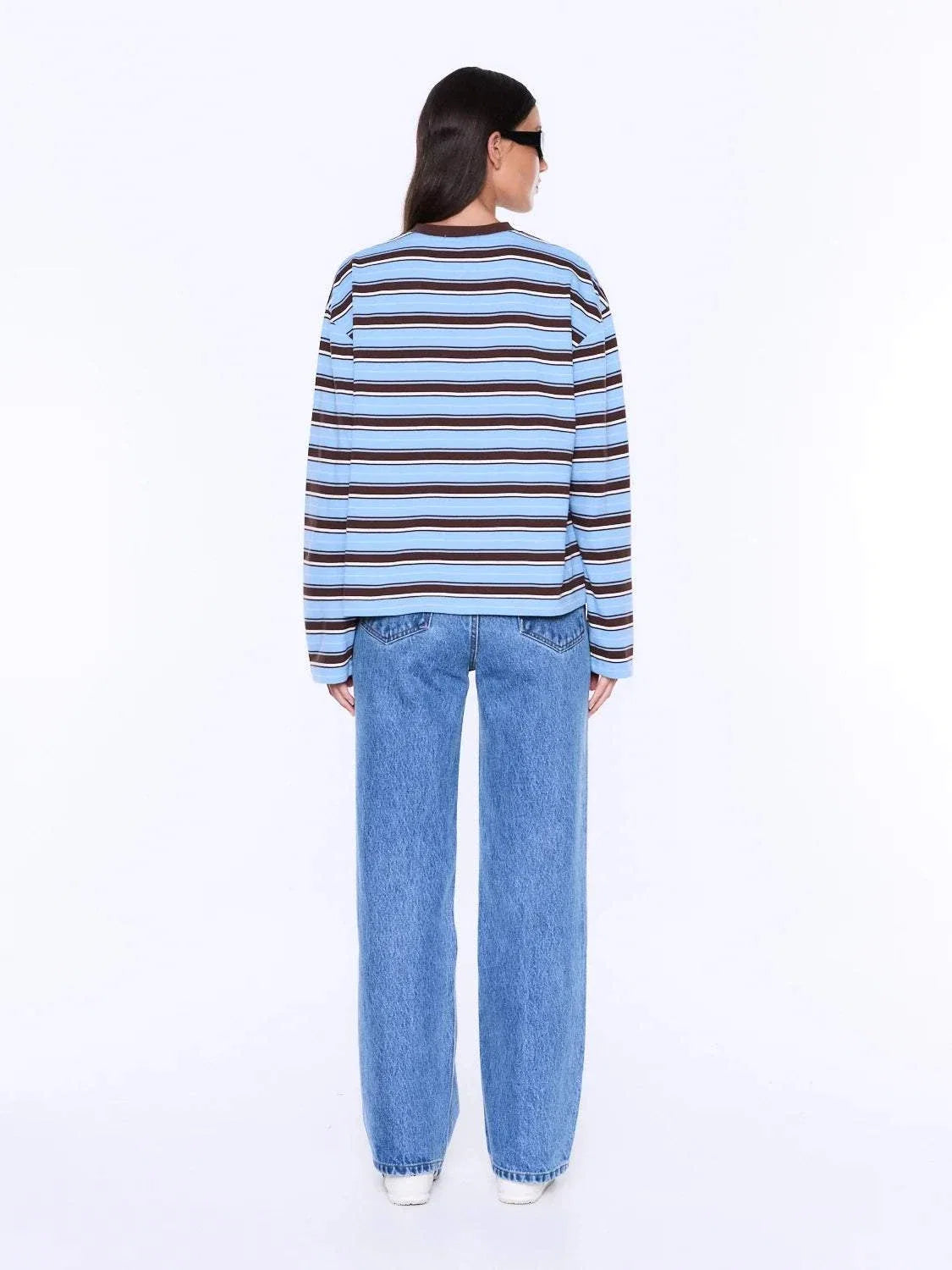 Ena Pelly Maria Boxy Long Sleeve Tee Blue Brown Stripe
