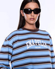 Ena Pelly Maria Boxy Long Sleeve Tee Blue Brown Stripe
