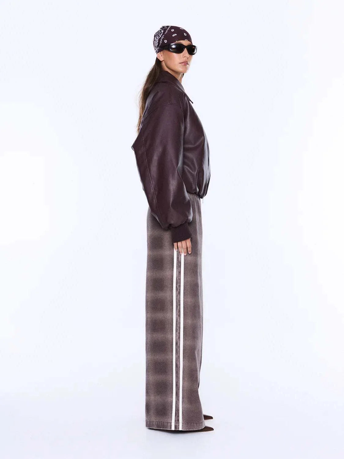 Ena Pelly Monroe Faux Leather Bomber Jacket Burgundy
