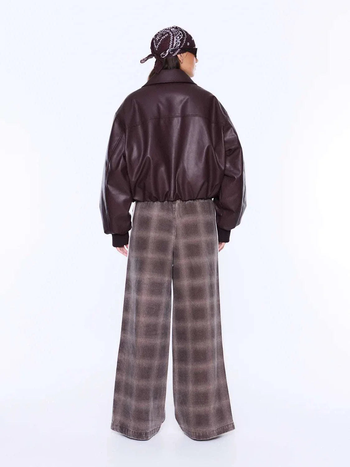 Ena Pelly Monroe Faux Leather Bomber Jacket Burgundy