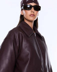 Ena Pelly Monroe Faux Leather Bomber Jacket Burgundy