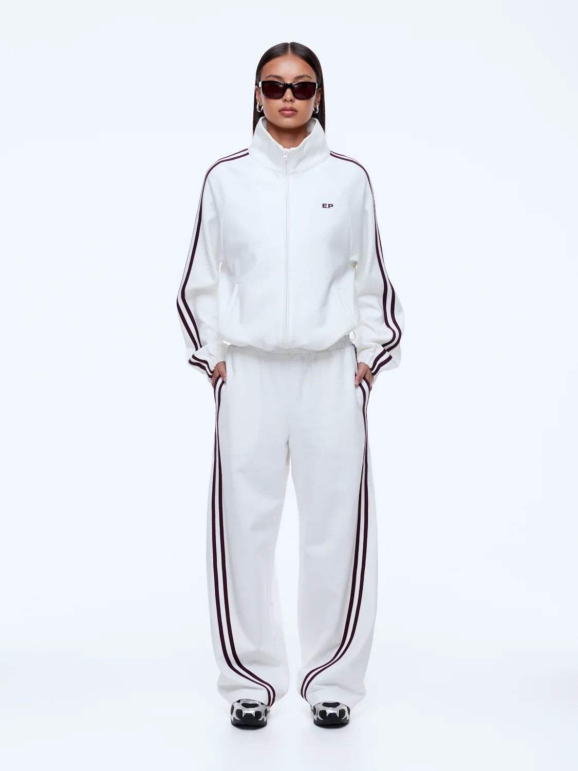 Ena Pelly Valentina Jersey Zip Through Cream Burgundy