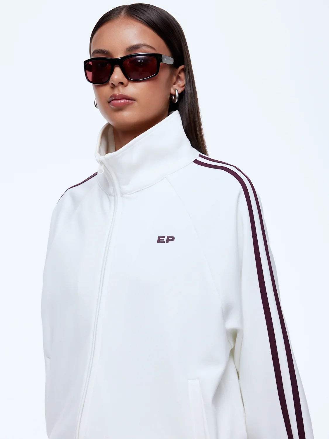Ena Pelly Valentina Jersey Zip Through Cream Burgundy