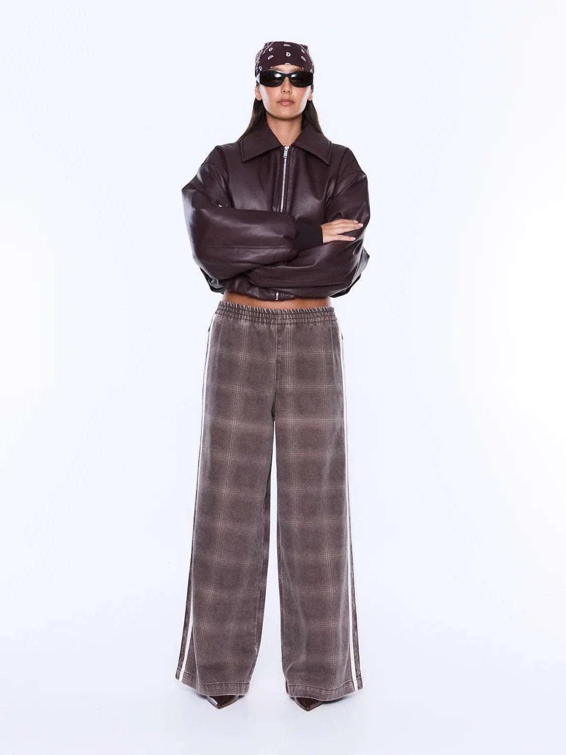Ena Pelly Myla Wide Leg Pant Burgundy Check