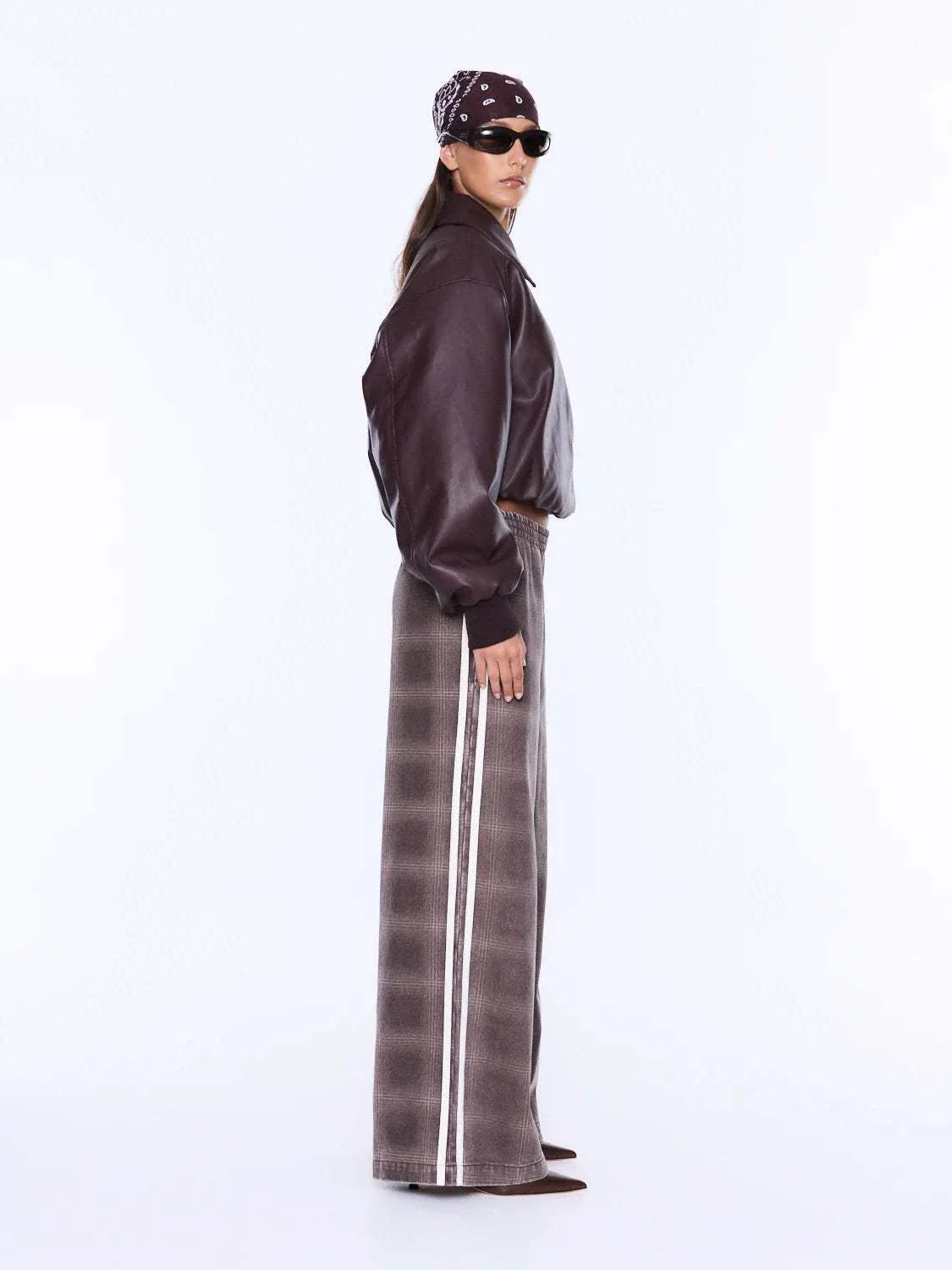 Ena Pelly Myla Wide Leg Pant Burgundy Check