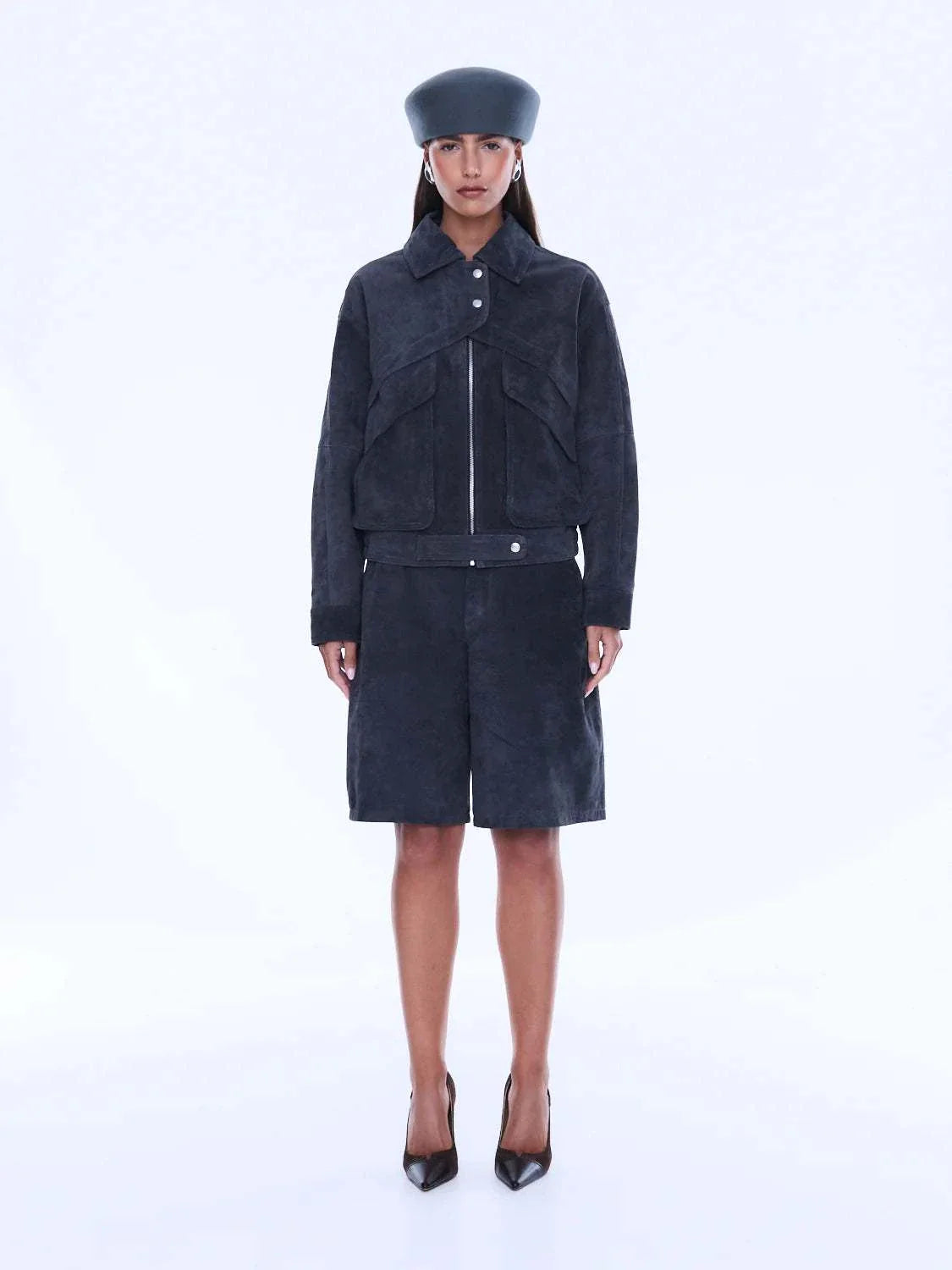 Ena Pelly Emma Utility Suede Jacket Vintage Black