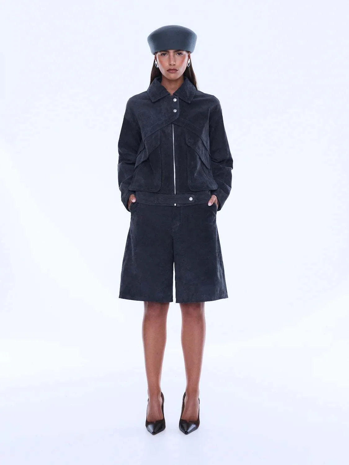 Ena Pelly Emma Utility Suede Jacket Vintage Black