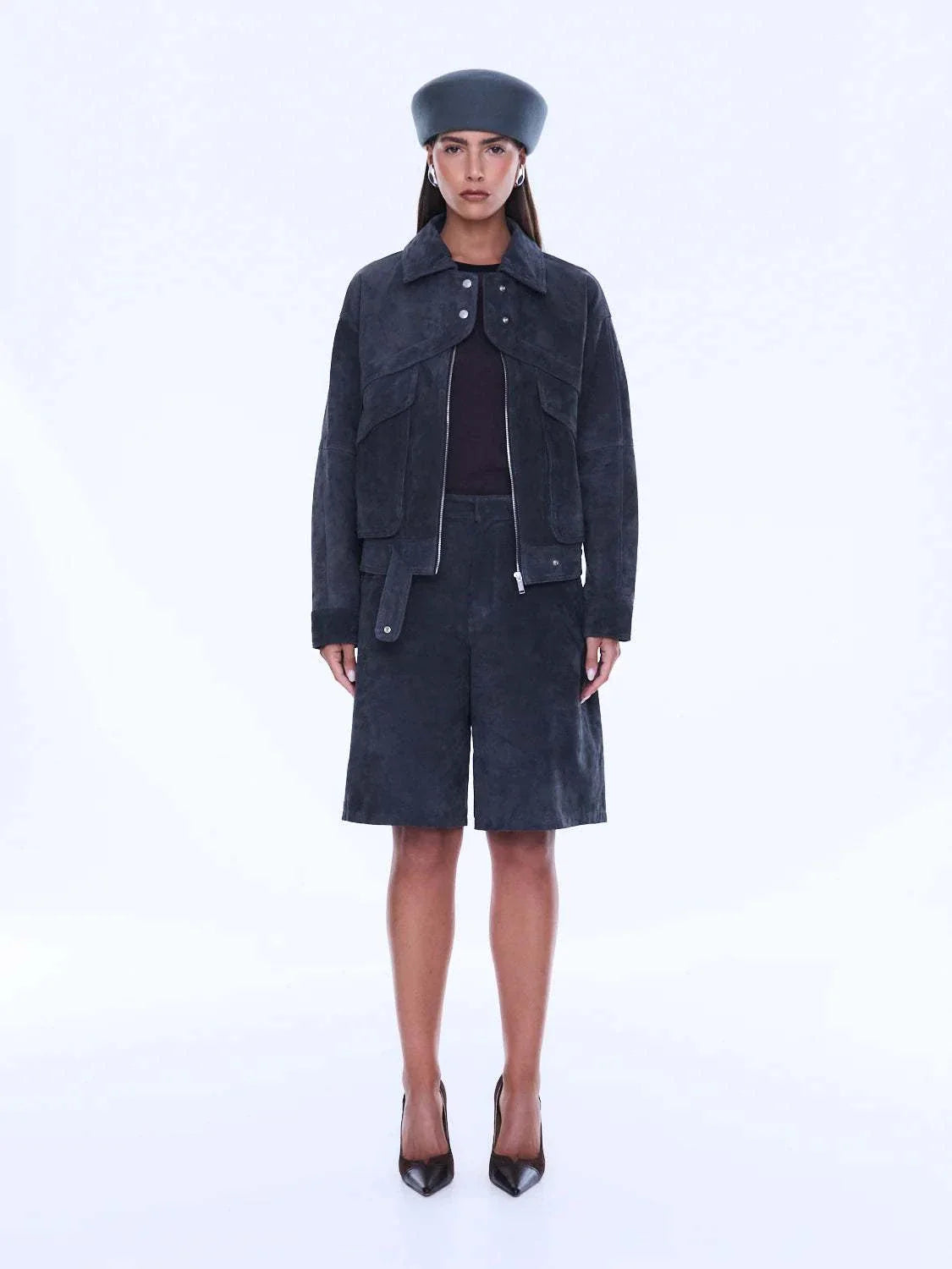 Ena Pelly Emma Utility Suede Jacket Vintage Black