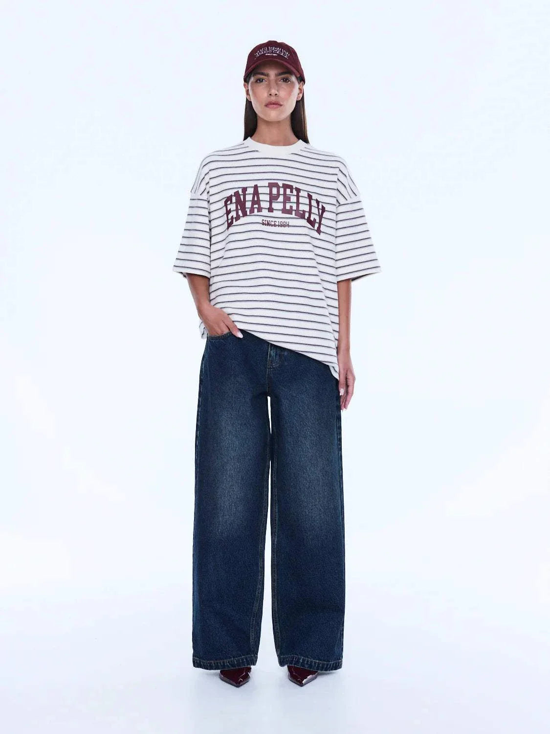 Ena Pelly Maeve Relaxed Tee Burgundy Stripe