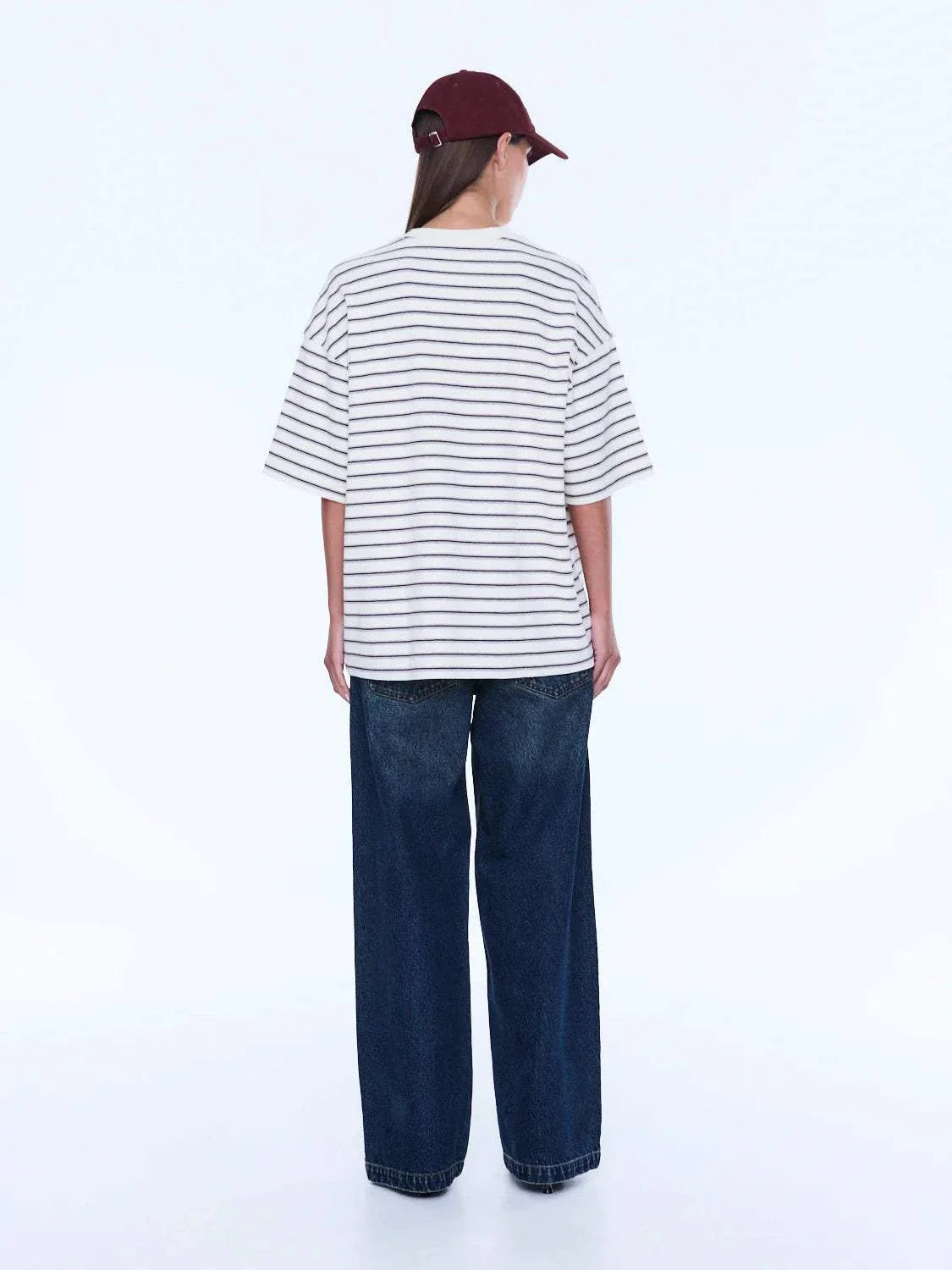 Ena Pelly Maeve Relaxed Tee Burgundy Stripe