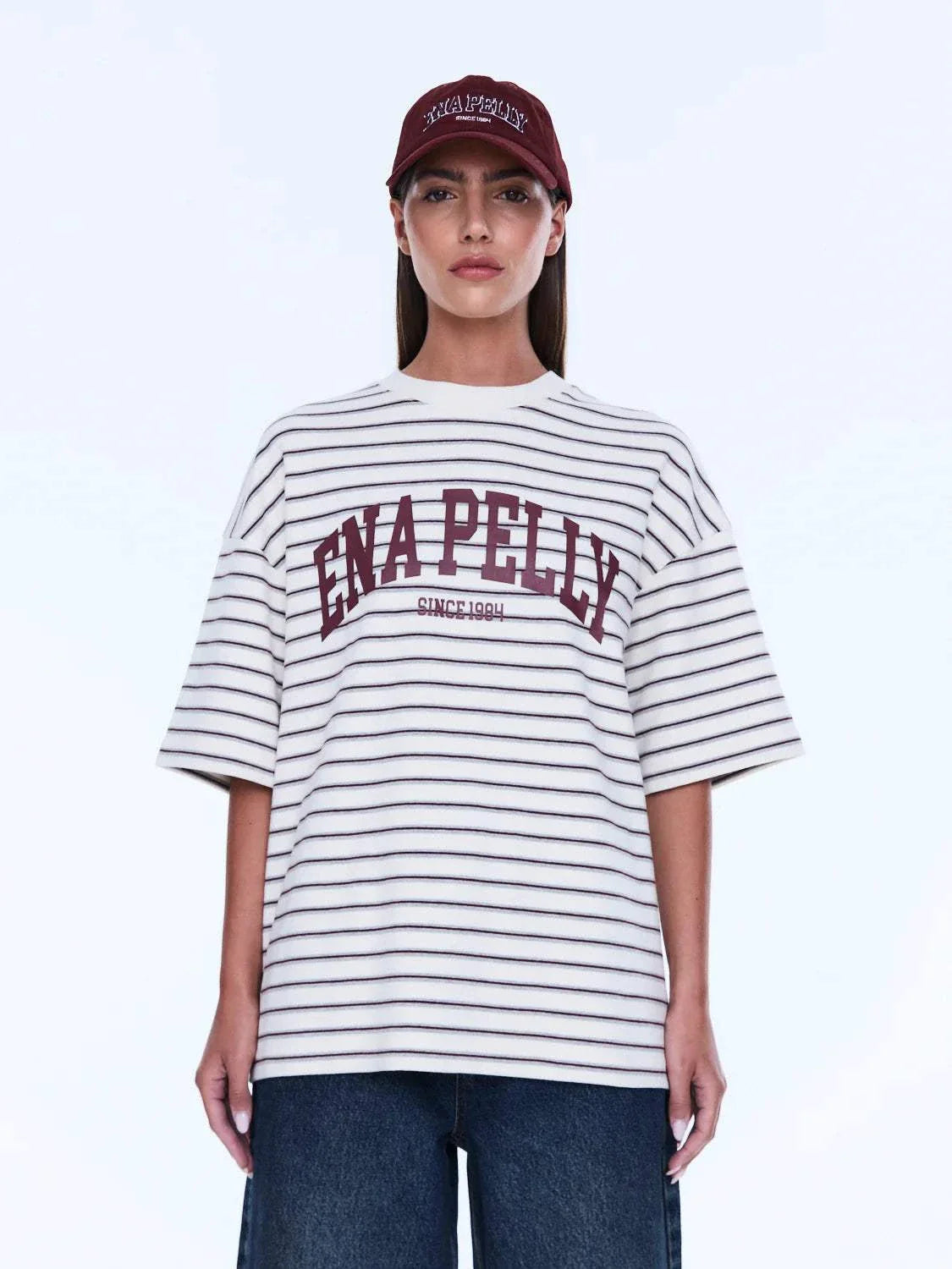 Ena Pelly Maeve Relaxed Tee Burgundy Stripe