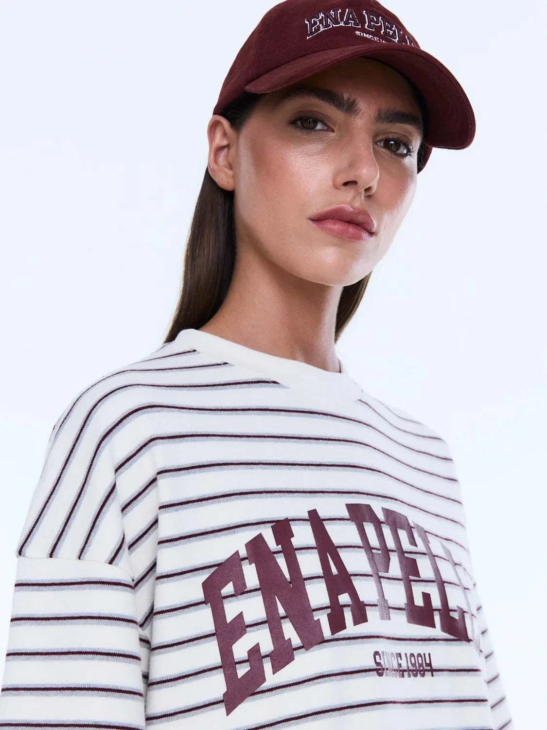 Ena Pelly Maeve Relaxed Tee Burgundy Stripe