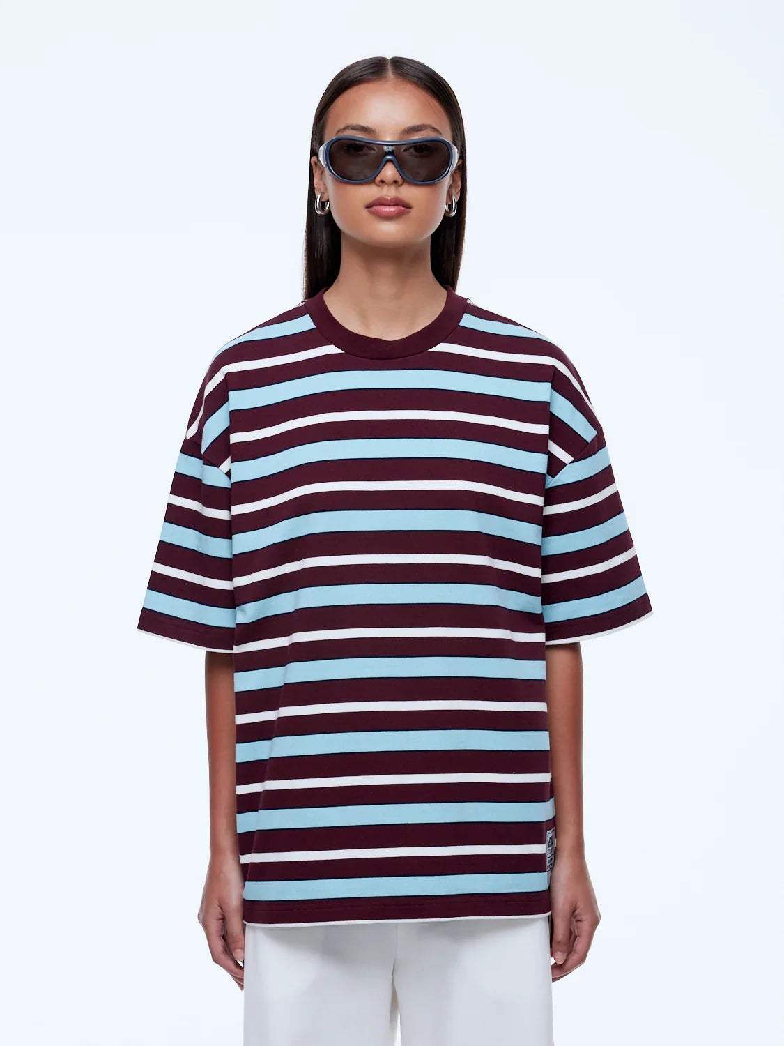 Ena Pelly Maeve Relaxed Tee Plum Blue Stripe