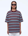 Ena Pelly Maeve Relaxed Tee Plum Blue Stripe