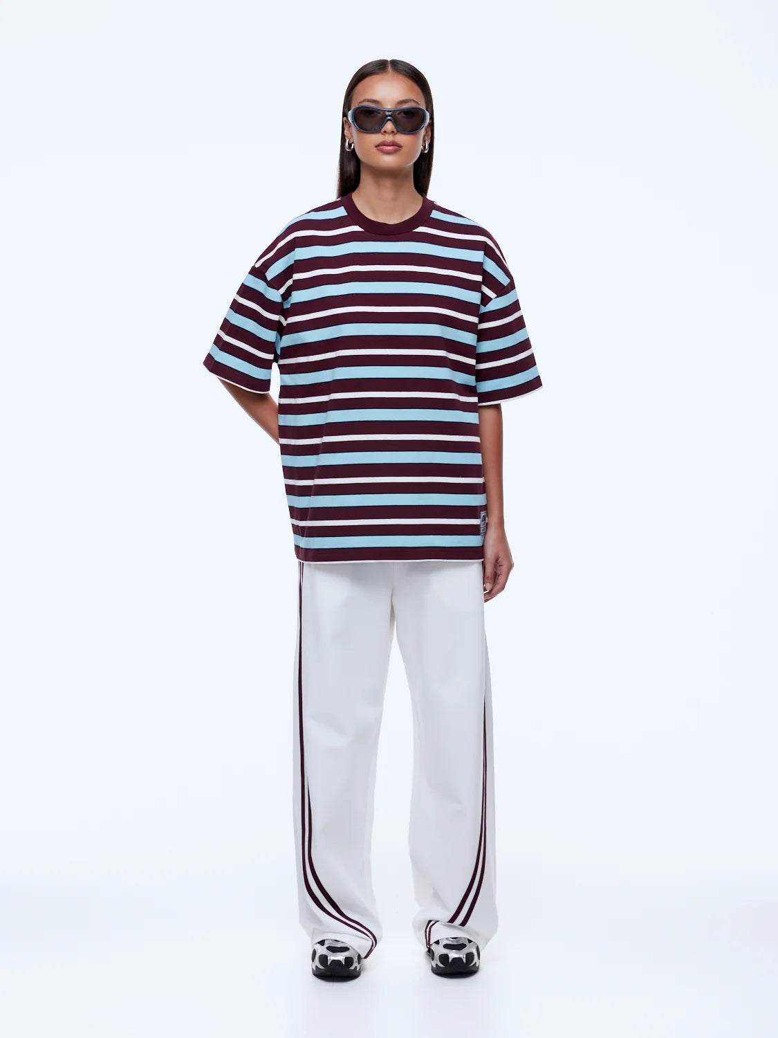 Ena Pelly Maeve Relaxed Tee Plum Blue Stripe