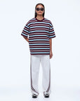 Ena Pelly Maeve Relaxed Tee Plum Blue Stripe
