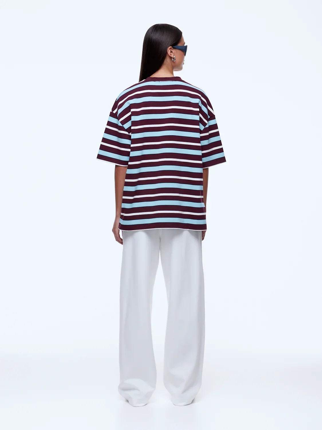 Ena Pelly Maeve Relaxed Tee Plum Blue Stripe