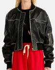 Ena Pelly Hadley Worn Leather Biker Jacket Black