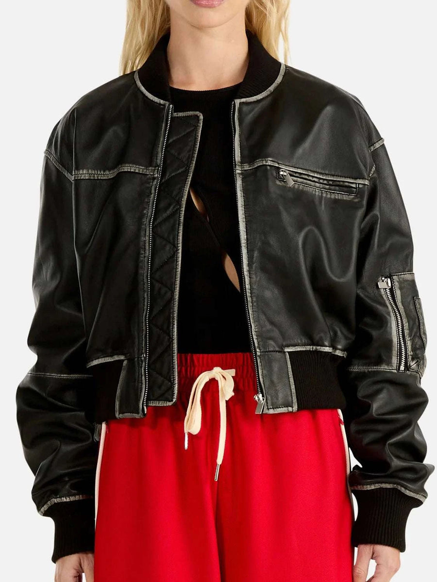 Ena Pelly Hadley Worn Leather Biker Jacket Black