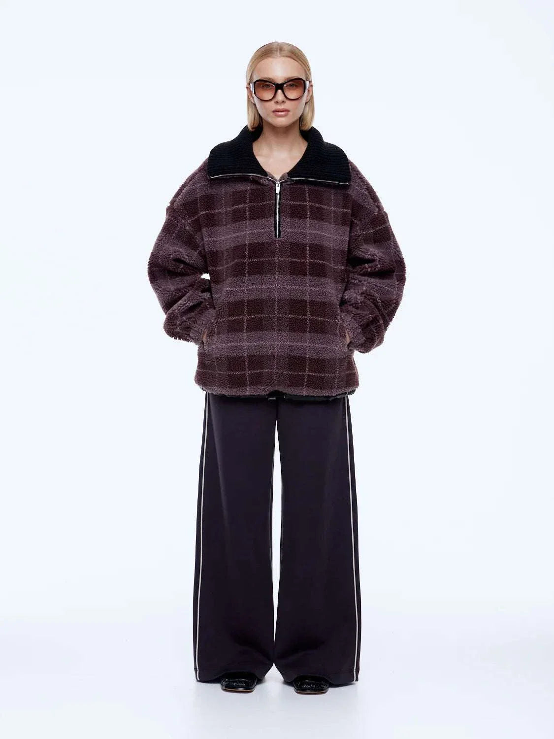 Ena Pelly Winnie Quarter Zip Burgundy Check