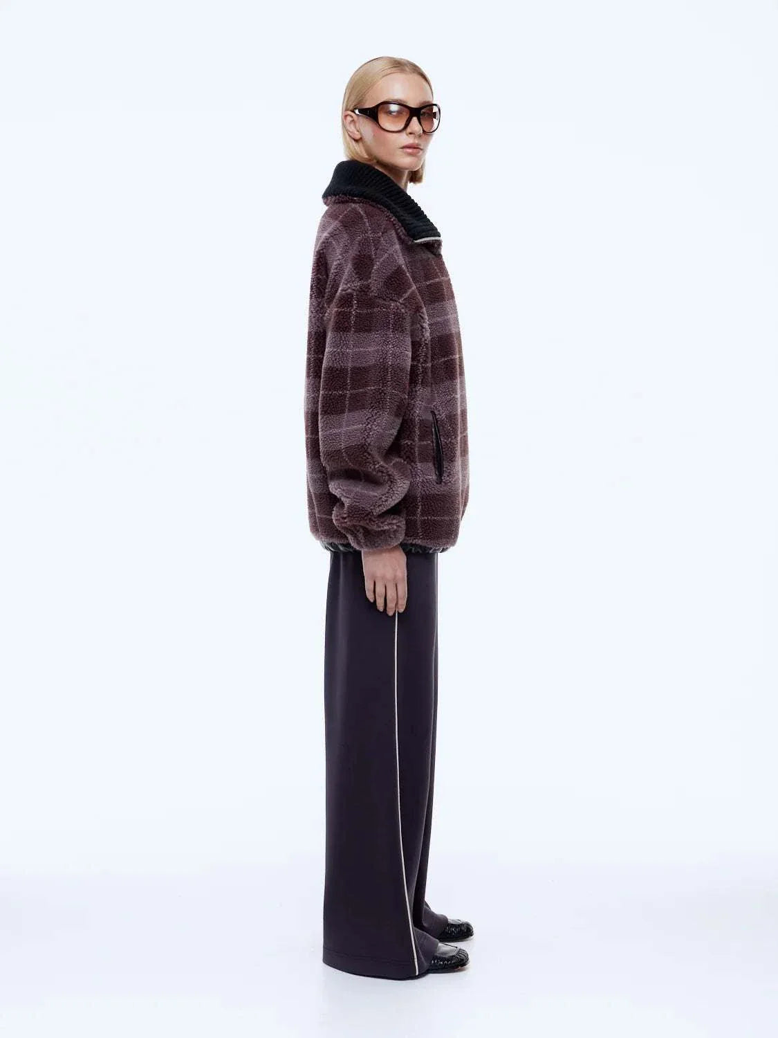 Ena Pelly Winnie Quarter Zip Burgundy Check