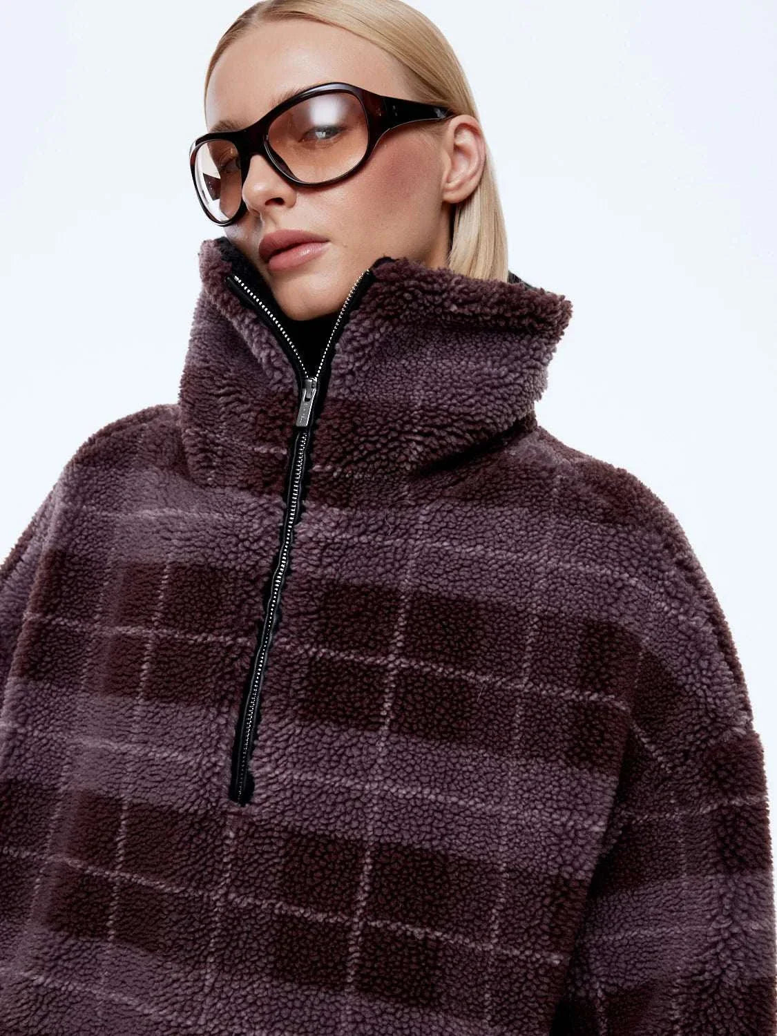 Ena Pelly Winnie Quarter Zip Burgundy Check