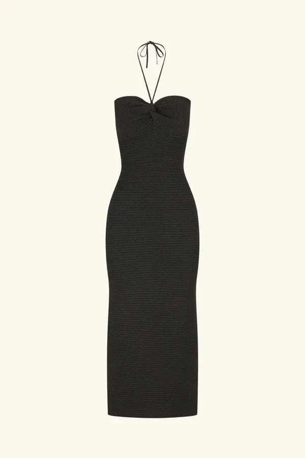 Shona Joy Eve Twist Front Halter Midi Dress Black