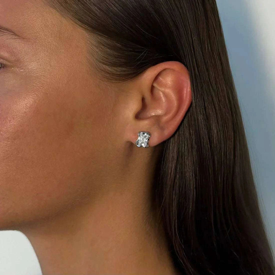 De Sur Molten CZ Earrings Silver