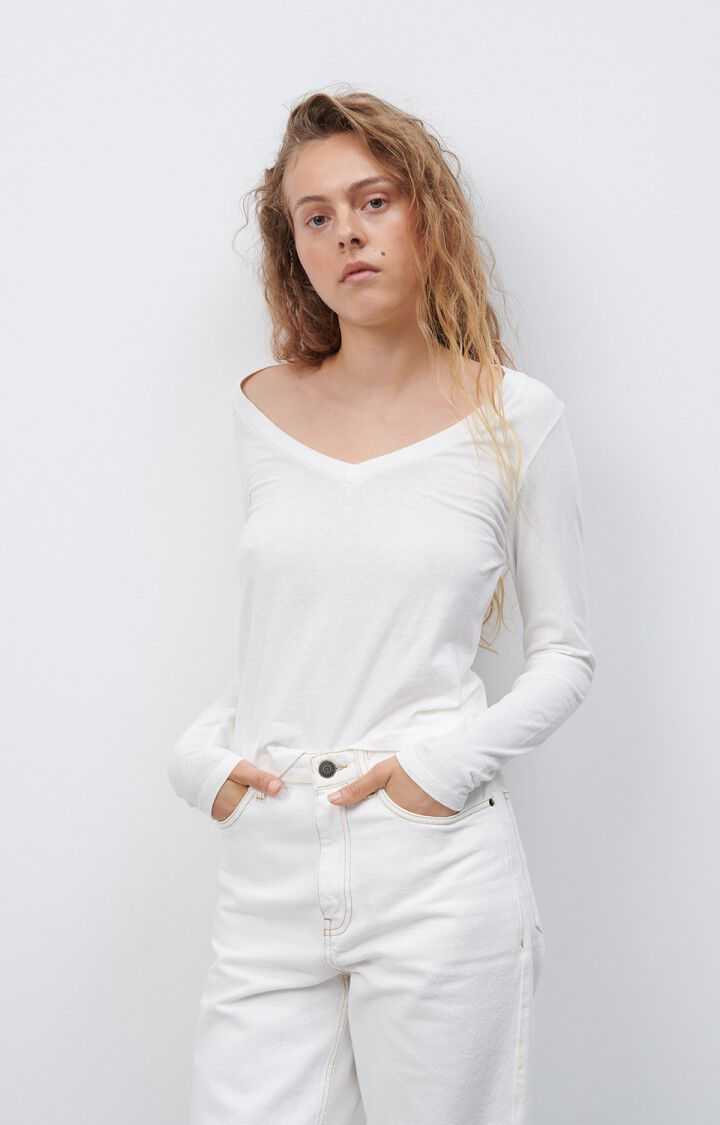 American Vintage Gamipy Long Sleeve V Neck T Shirt White