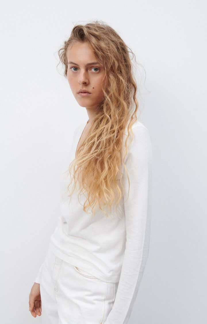 American Vintage Gamipy Long Sleeve V Neck T Shirt White