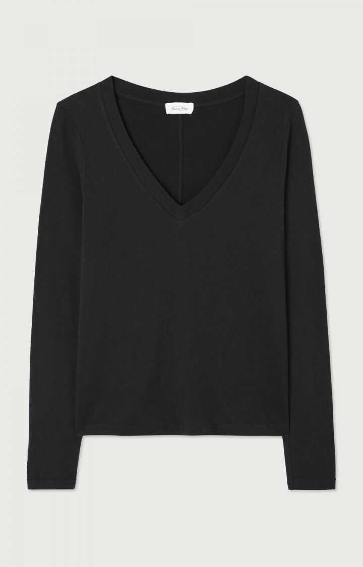 American Vintage Gamipy Long Sleeve T Shirt V Neck Black