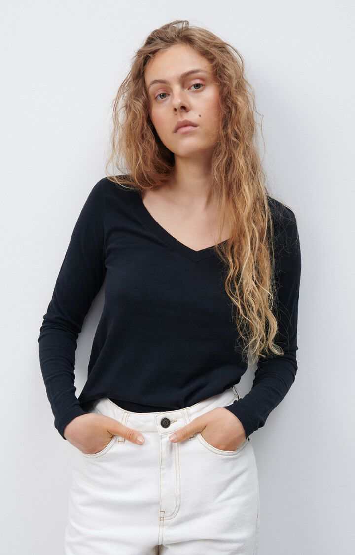 American Vintage Gamipy Long Sleeve T Shirt V Neck Black